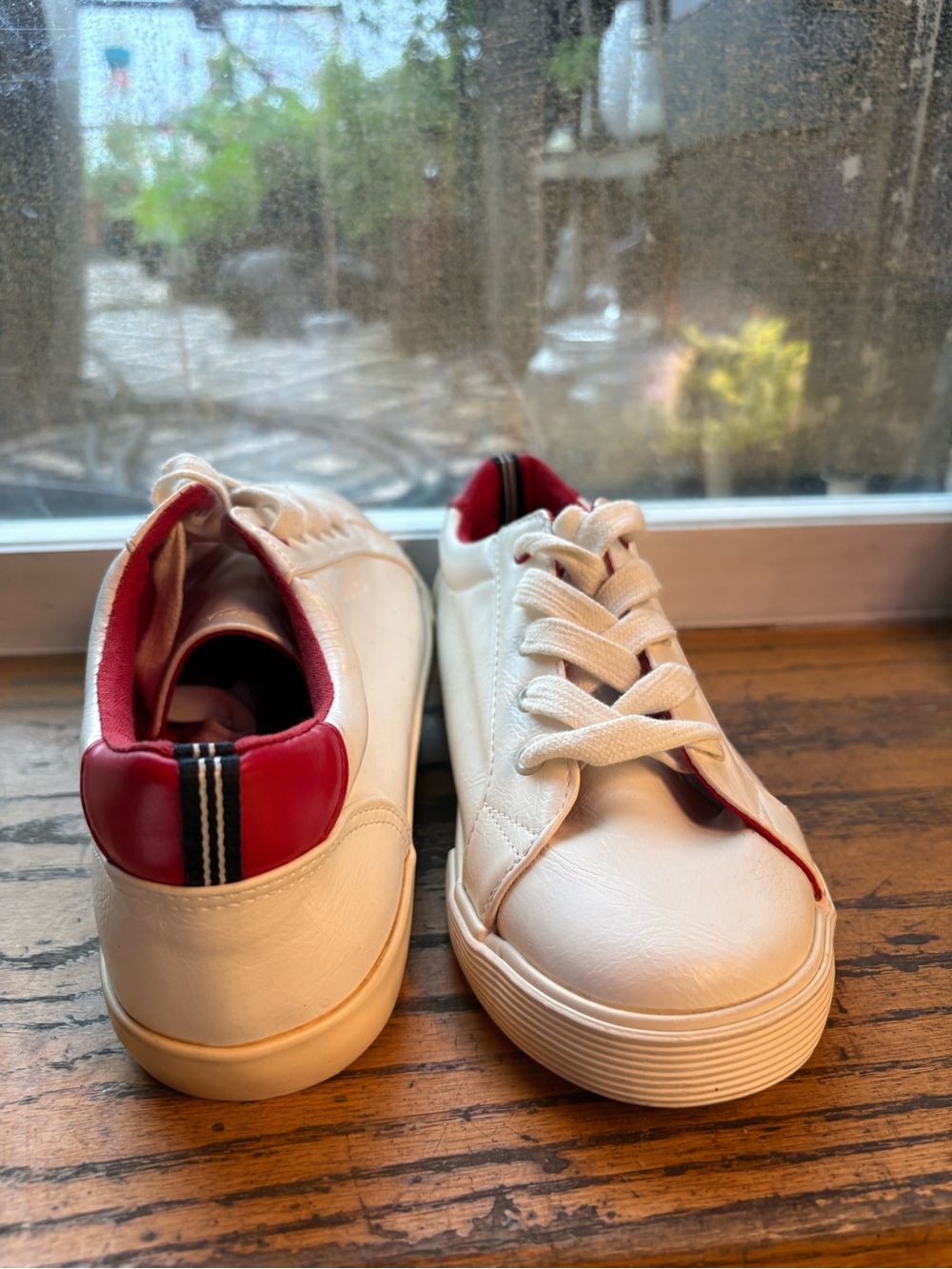 Women’s White Sneakers with Red Heel Accent